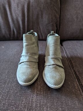 Report Green Perforated Suede Slip-On Ankle Booties